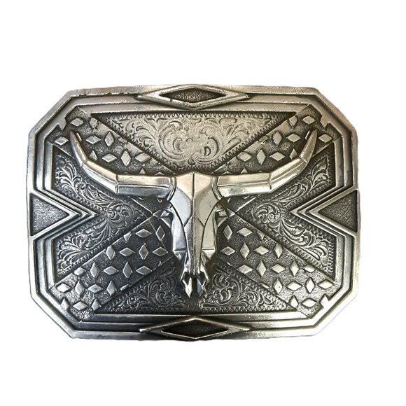 Nocona Steer Cowboy Belt Buckle Silver Western 4"x3" Dad Ranch Bull riding - Picture 1 of 9